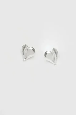 Sterling Silver 925 Polished Heart Stud Earrings