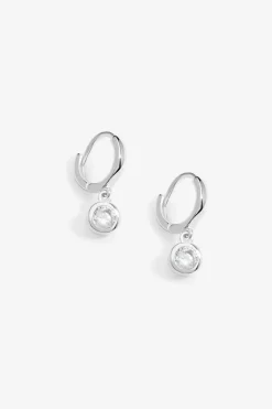Sterling Silver 925 Polished Silver Crystal Besel Charm Hoop Earrings