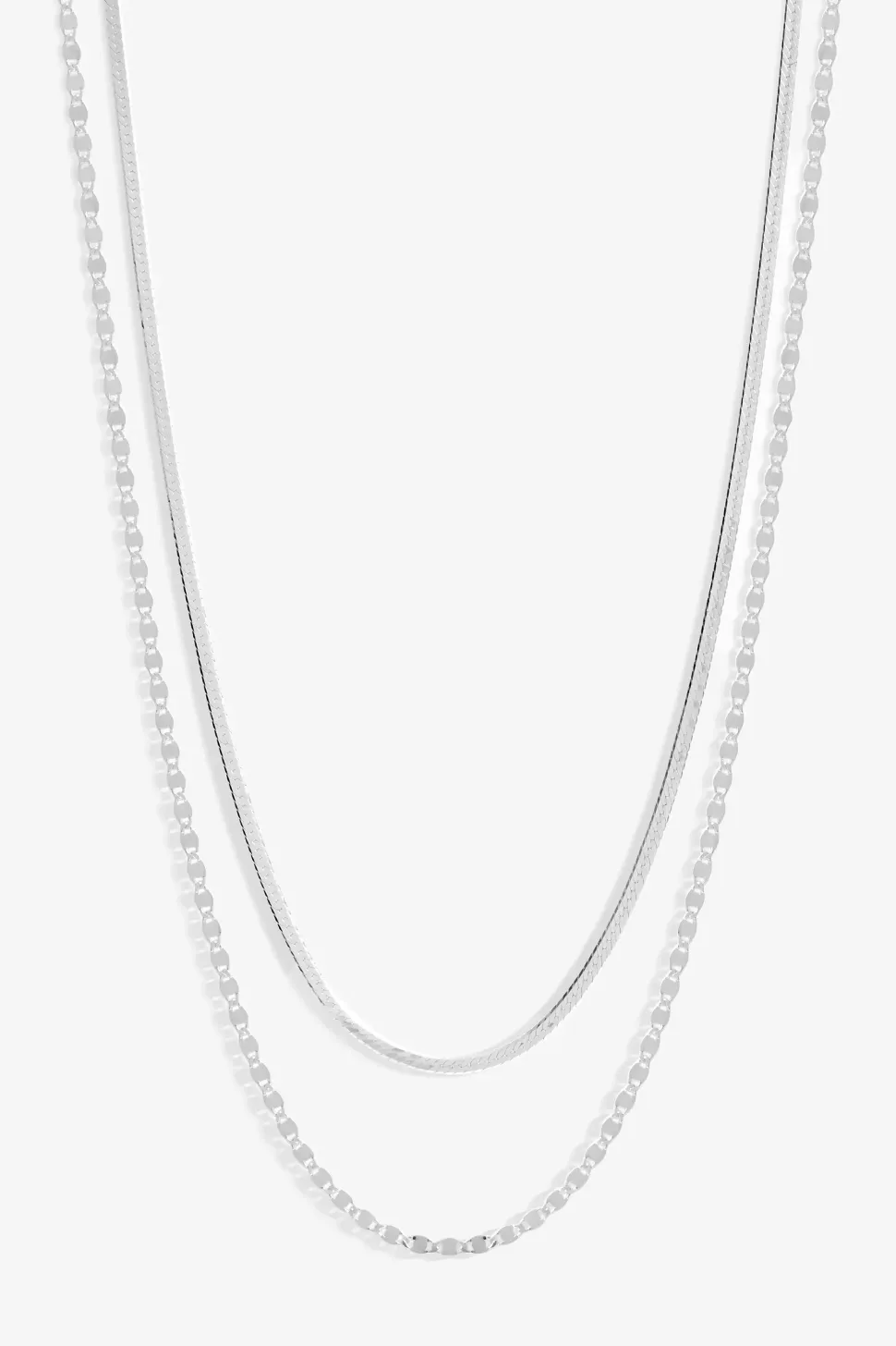 Sterling Silver 925 Polished Textured Double Chain Necklace