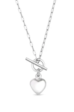 Sterling Silver 925 Puff Heart T Bar Necklace