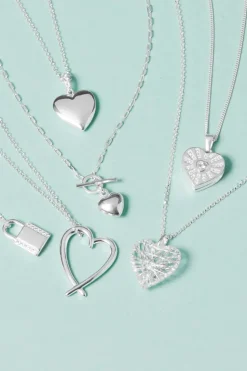 Sterling Silver 925 Puff Heart T Bar Necklace
