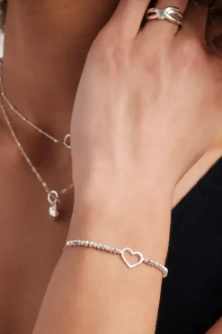 Sterling Silver 925 Puff Heart T Bar Necklace