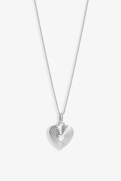 Sterling Silver 925 Ridged Cubic Zirconia Heart Pendant