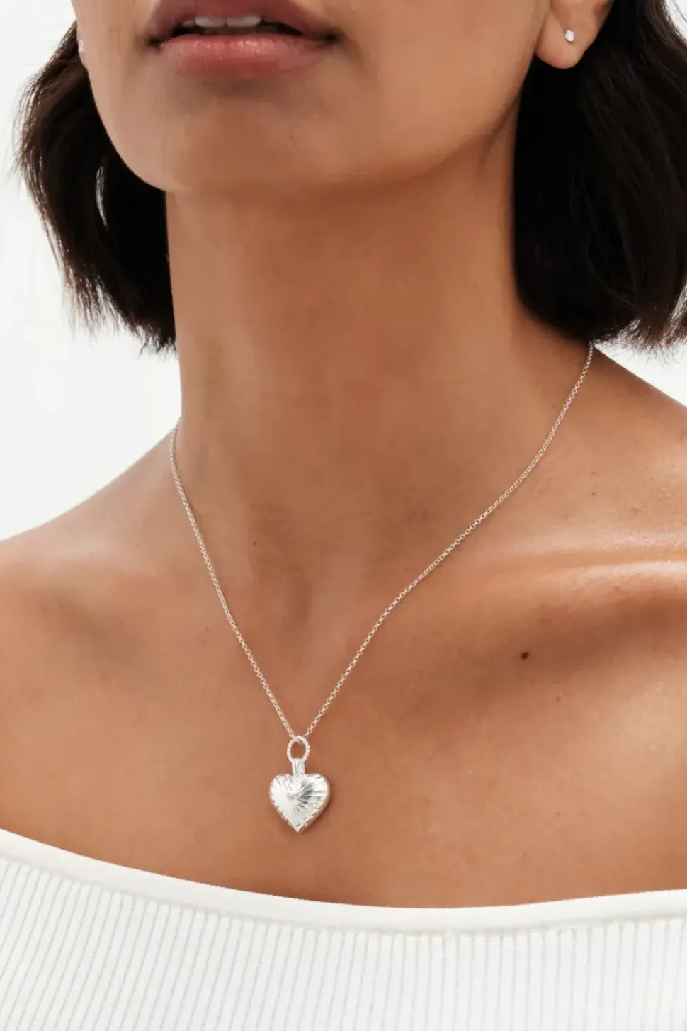 Sterling Silver 925 Ridged Heart Pendant
