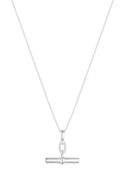 Sterling Silver 925 Textured Polished T Bar Necklace