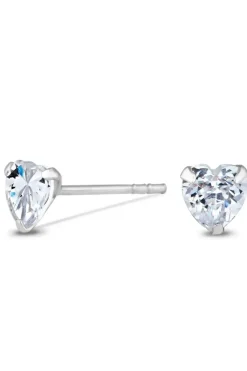 Sterling Silver 925 With Cubic Zirconia 5Mm Heart Stud Earrings