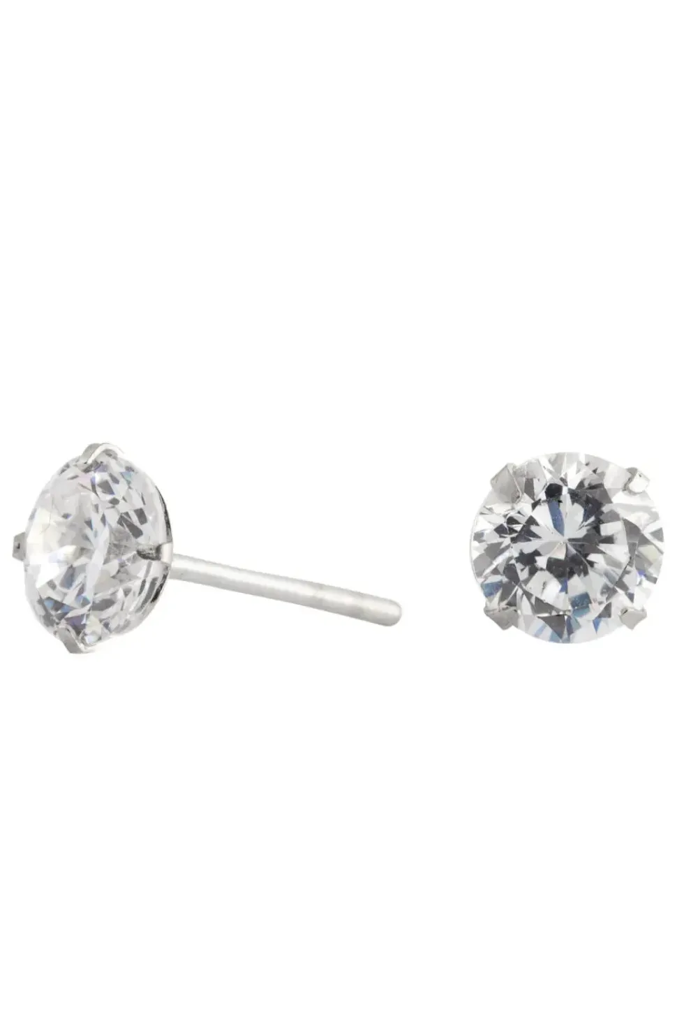 Sterling Silver 925 With Cubic Zirconia 6Mm Round Stud Earrings