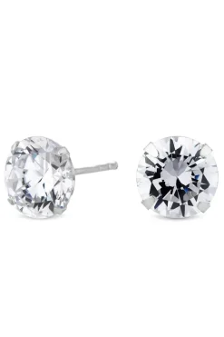 Sterling Silver 925 With Cubic Zirconia 8mm Solitaire Stud Earrings
