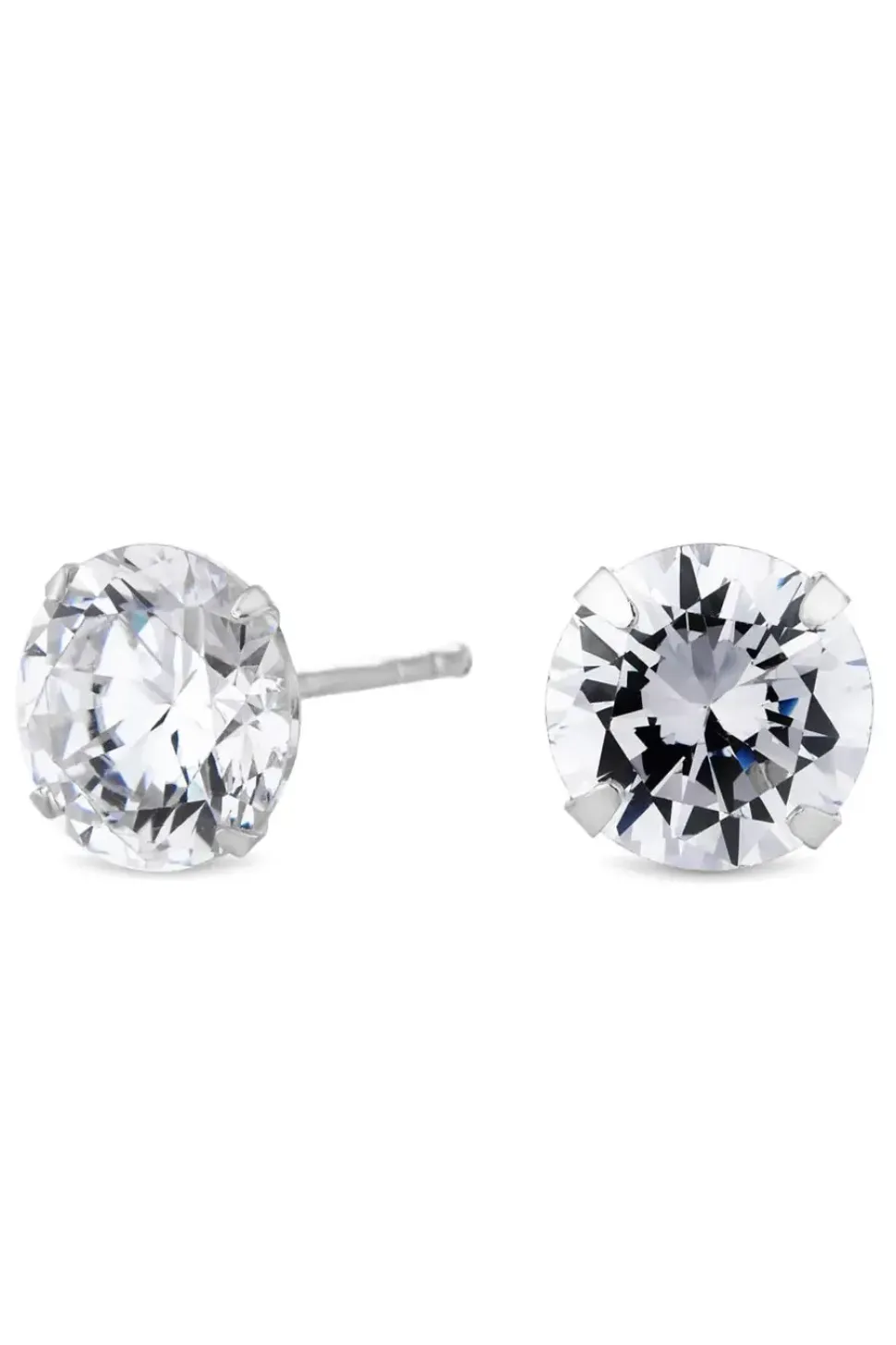 Sterling Silver 925 With Cubic Zirconia 8mm Solitaire Stud Earrings