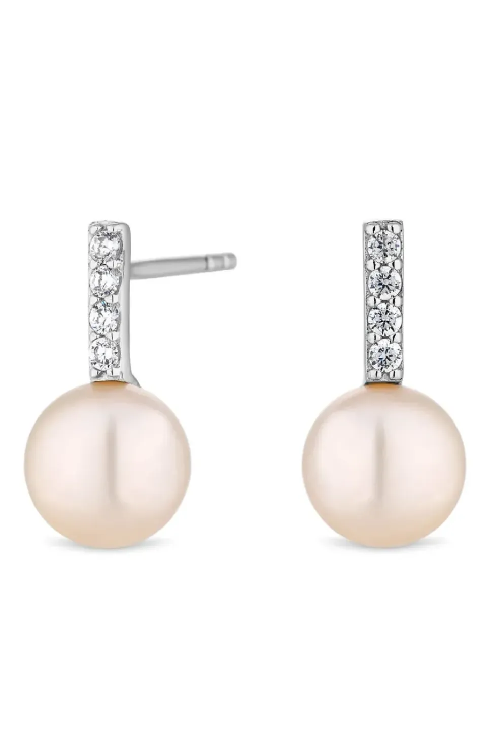Sterling Silver 925 With Freshwater Pearl Bar Stud Earrings