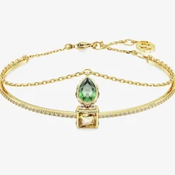 Stilla Green Mixed Cuts Gold Tone Plated Bangle 5662924 (M)