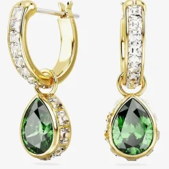 Stilla Green Pear Cut Gold Plated Dropper Hoop Earrings 5662922