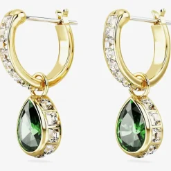 Stilla Green Pear Cut Gold Plated Dropper Hoop Earrings 5662922
