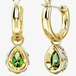 Stilla Green Pear Cut Gold Plated Dropper Hoop Earrings 5662922