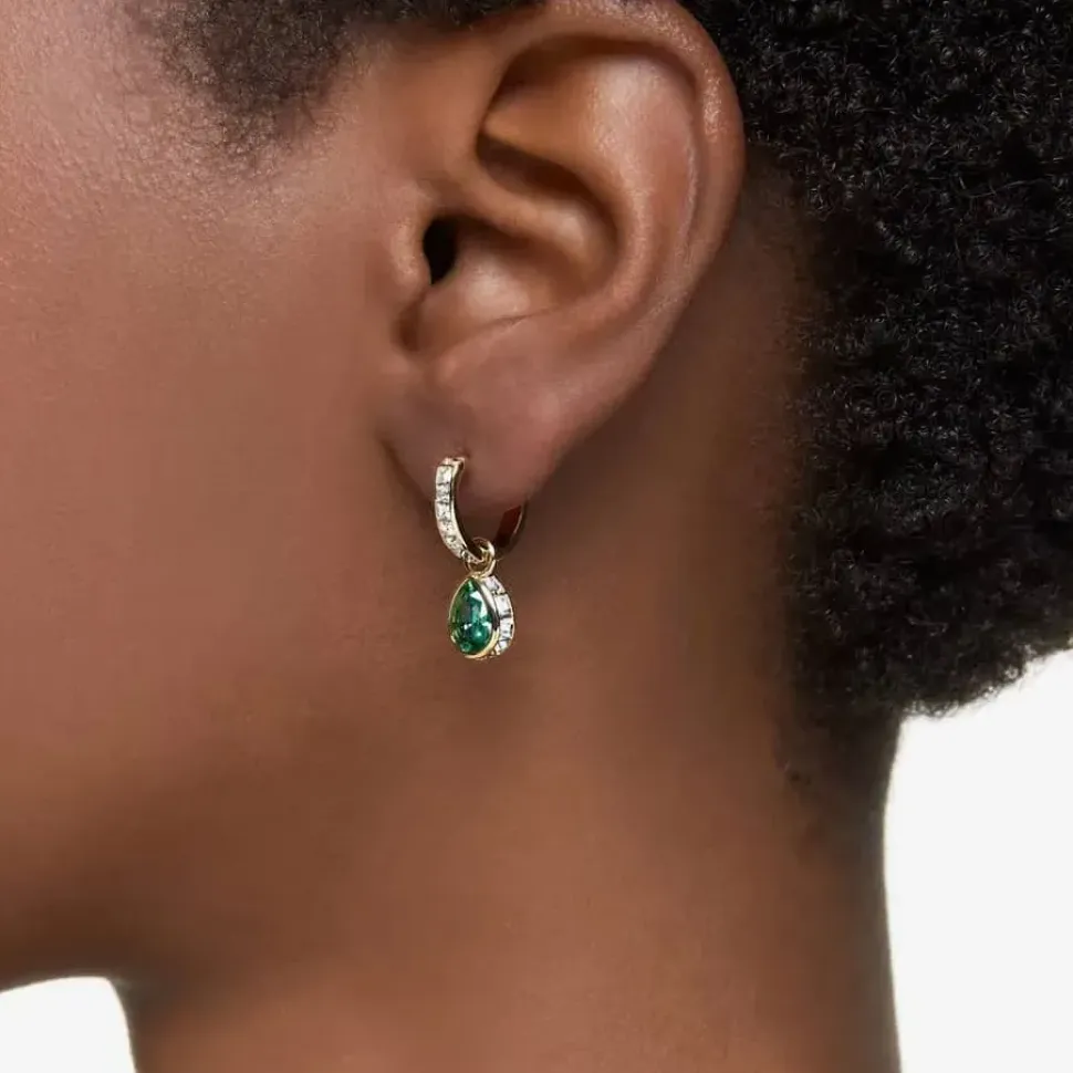Stilla Green Pear Cut Gold Plated Dropper Hoop Earrings 5662922