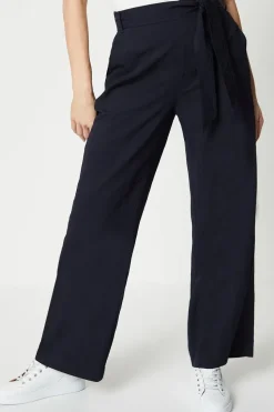 Stitch Detail Belted Wide Leg Trouser