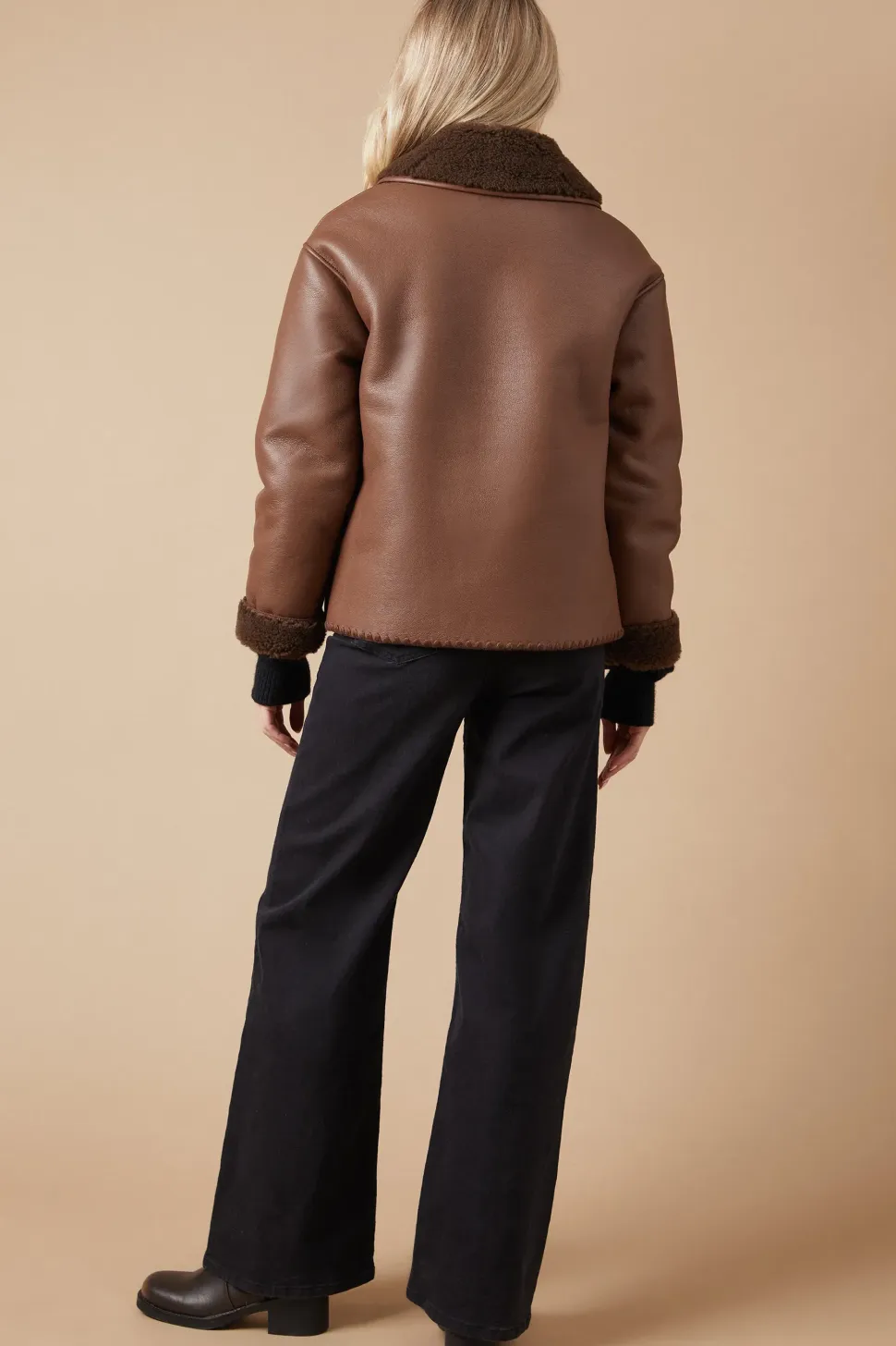 Stitch Detail Shearling Bonded Jacket