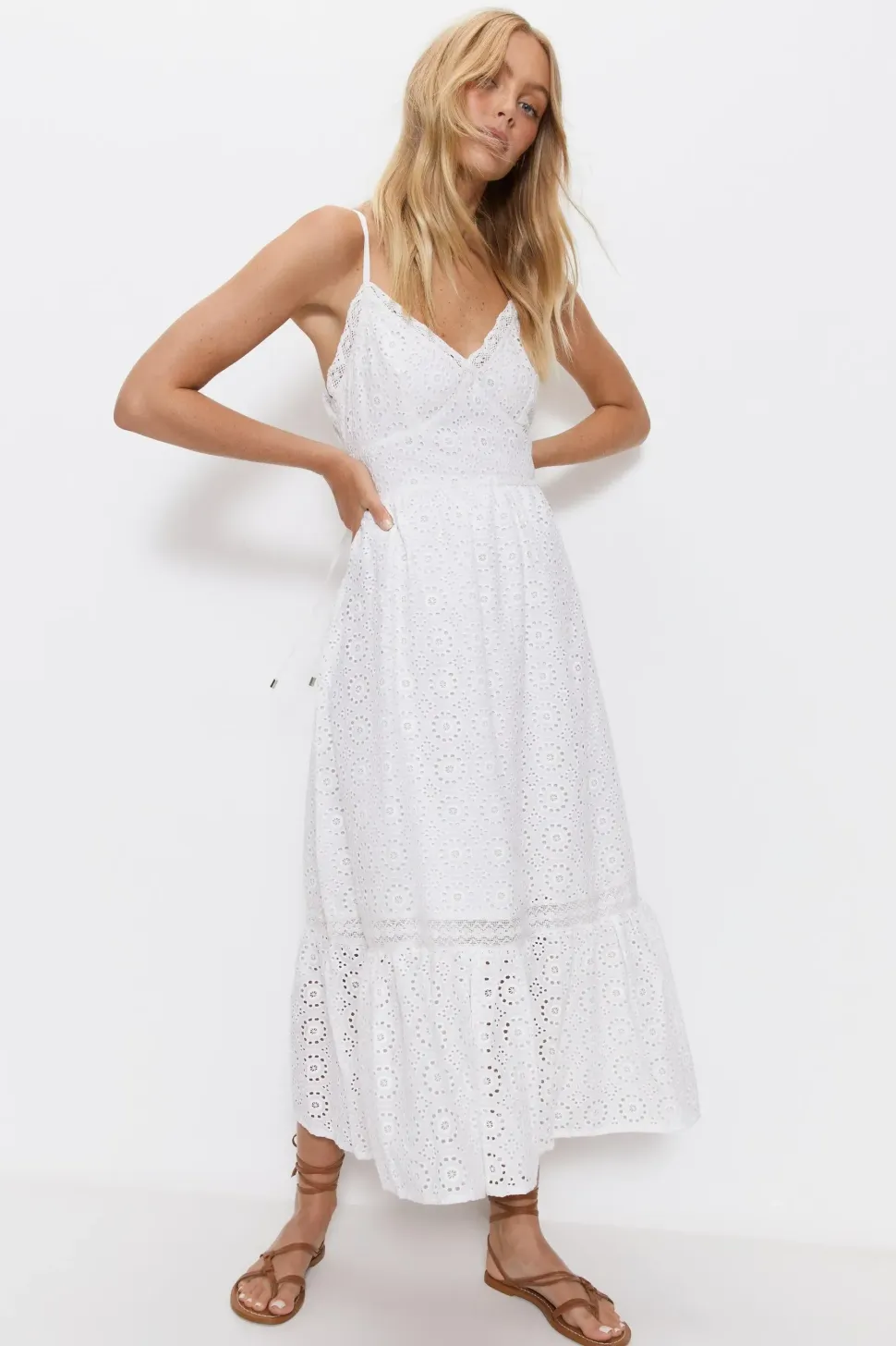 Strappy Broderie Maxi Dress