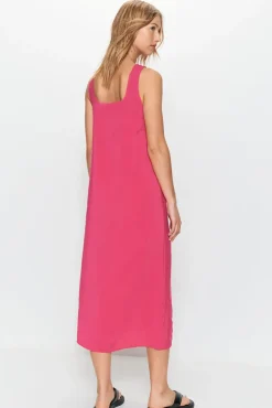 Strappy Square Neck Textured Midi Dress