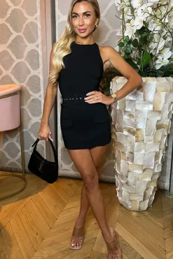 Stretch Cotton Round Neck Belted Skort Playsuit