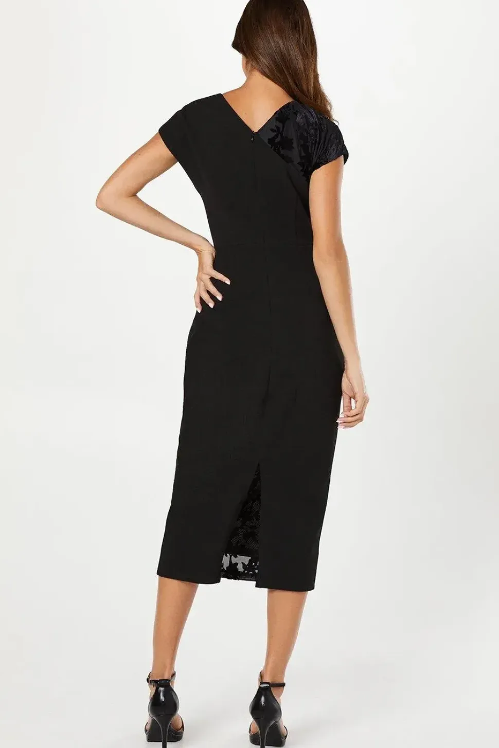 Stretch Crepe And Floral Devore Gathered Pencil Dress