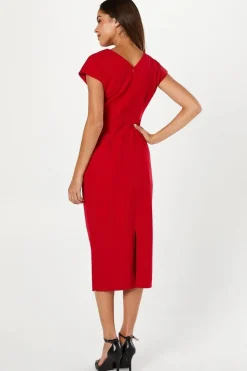 Stretch Crepe And Mesh Gathered Pencil Dress