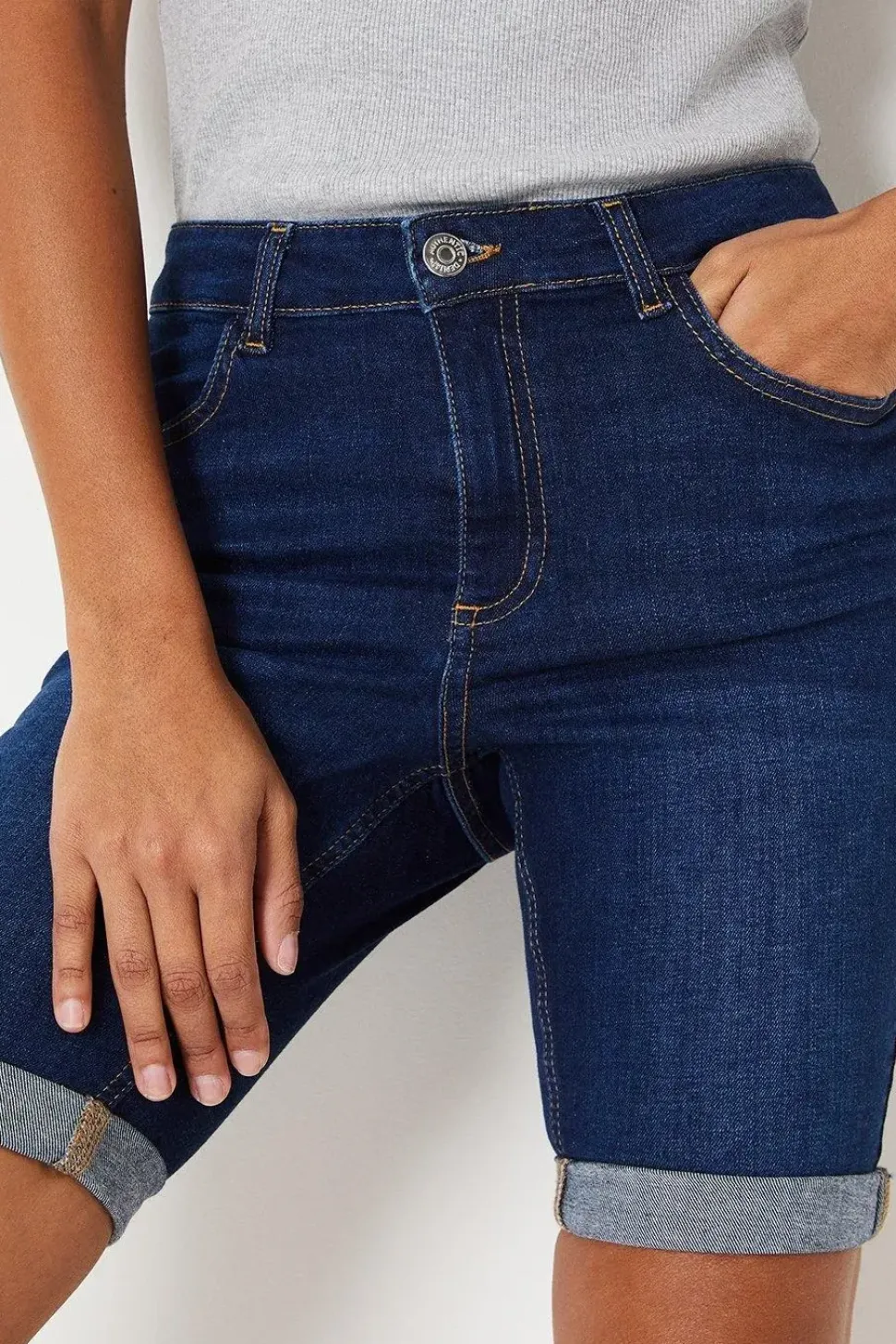 Stretch Denim Knee Shorts