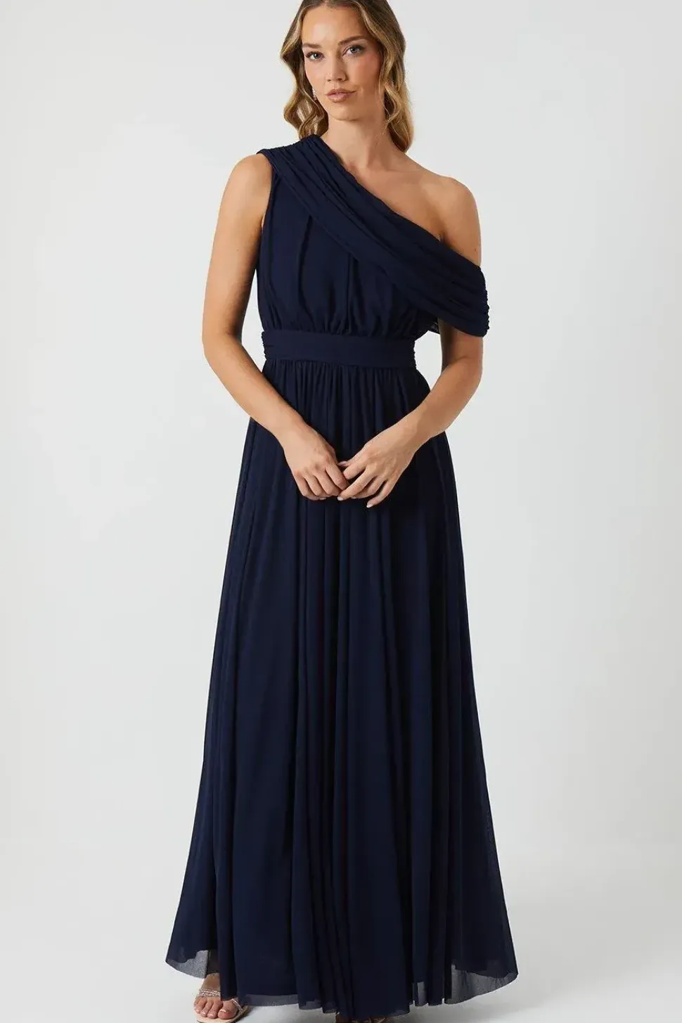 Stretch Mesh Fallen Shoulder Bridesmaid Dress
