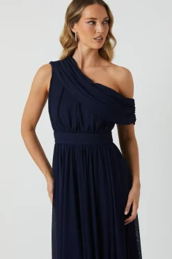 Stretch Mesh Fallen Shoulder Bridesmaid Dress