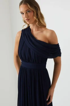Stretch Mesh Fallen Shoulder Bridesmaid Dress