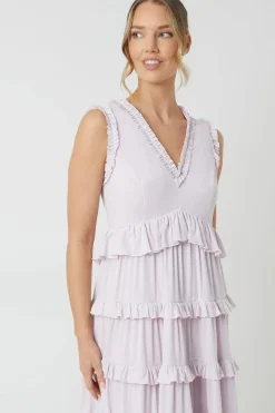 Stretch Mesh Ruffle Midi Bridesmaid Dress