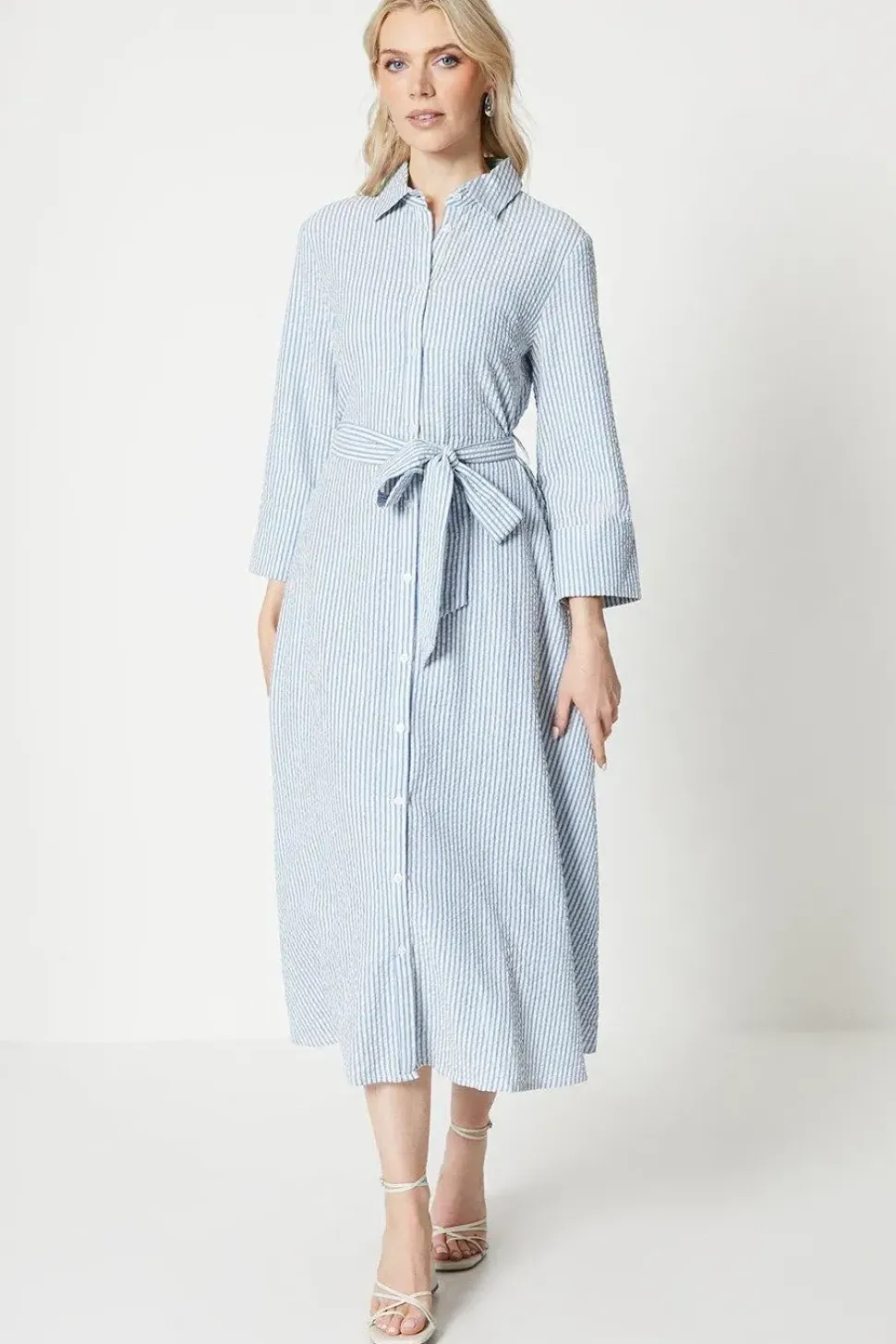 Stripe Belted Shirt Midi Dress