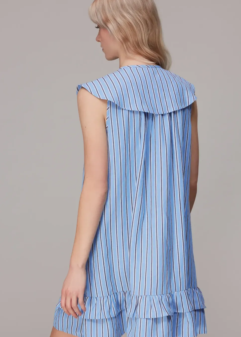 Stripe Collar Trapeze Dress-Striped