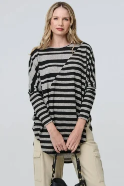 Striped Asymmetric Long Sleeve Tunic Top