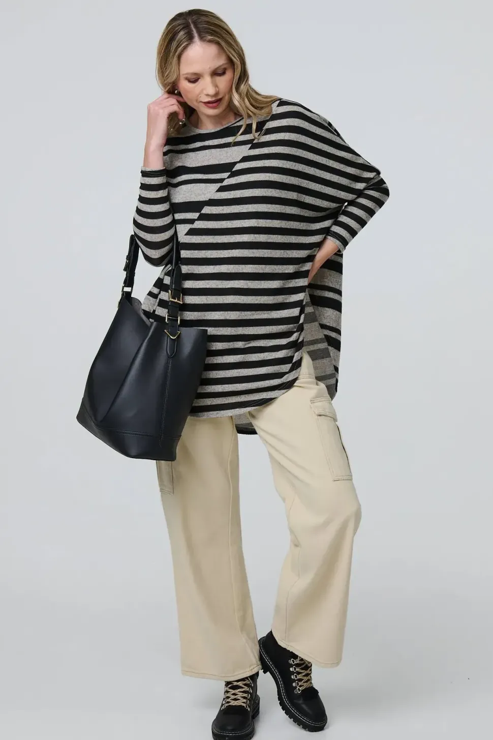 Striped Asymmetric Long Sleeve Tunic Top
