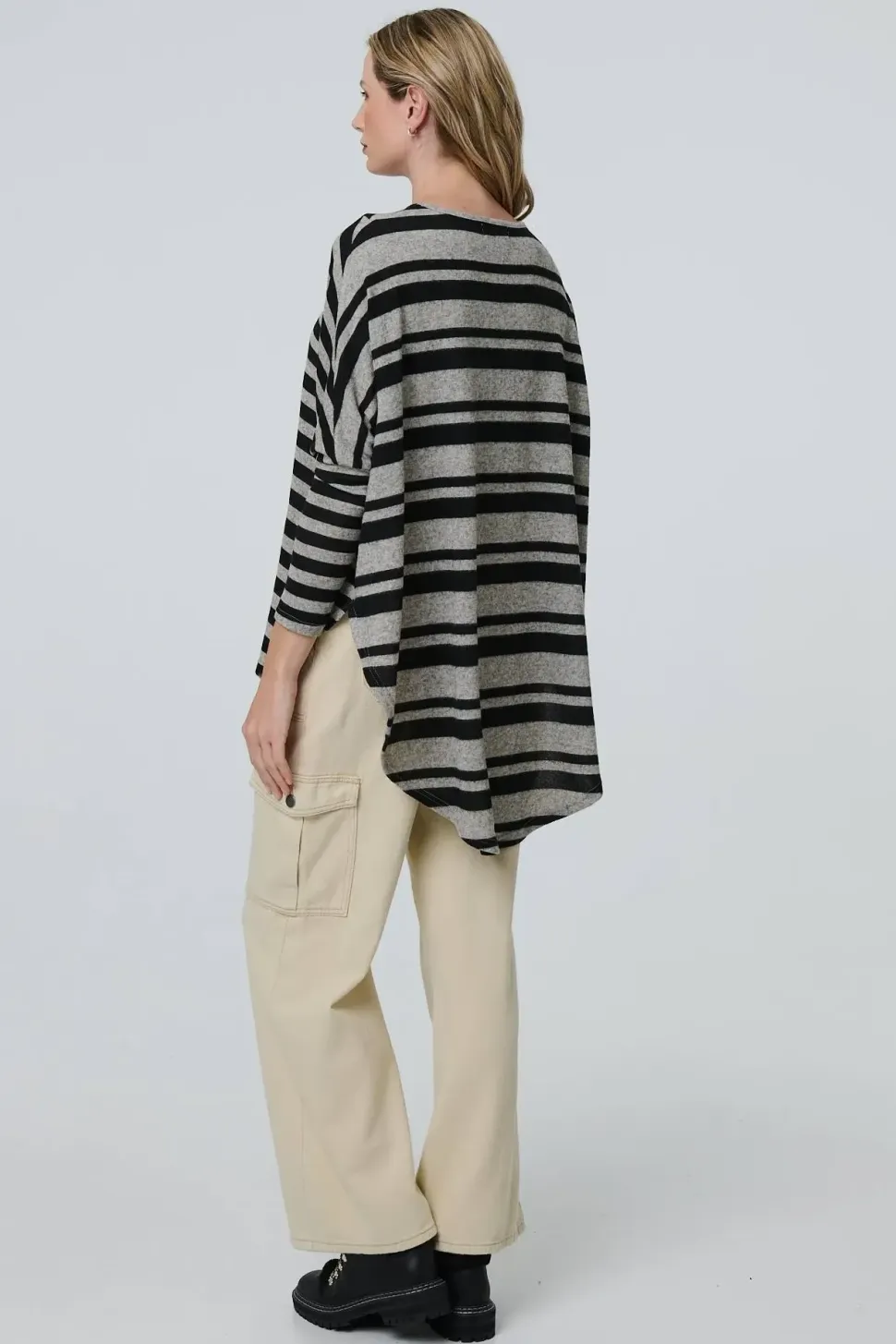 Striped Asymmetric Long Sleeve Tunic Top