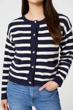 Striped Button Detail Cropped Cardigan