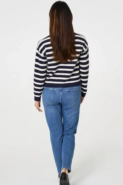 Striped Button Detail Cropped Cardigan