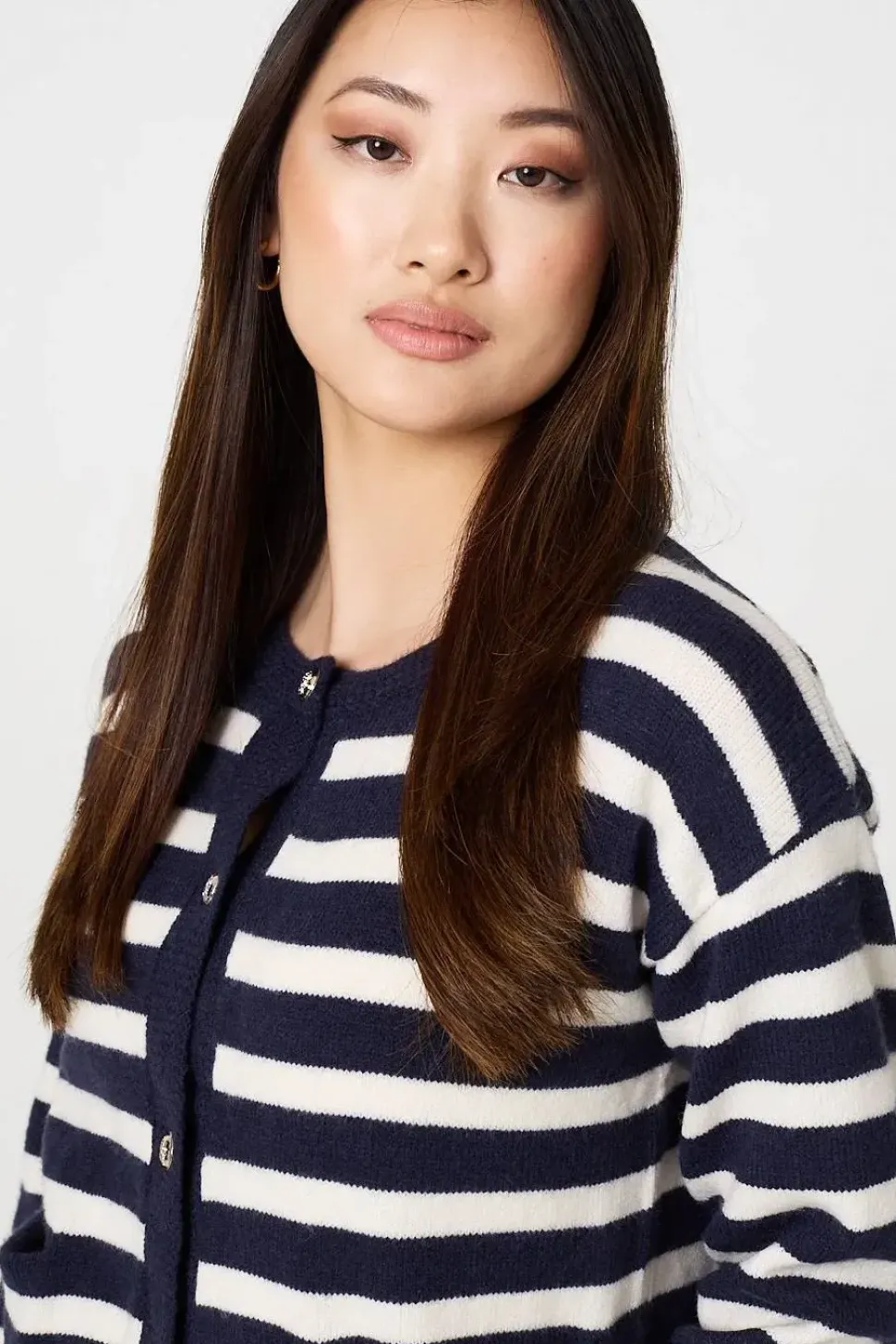 Striped Button Detail Cropped Cardigan