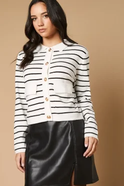 Striped Collared Button Down Knitted Jacket