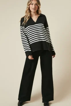 Striped Collared Knitted Jumper