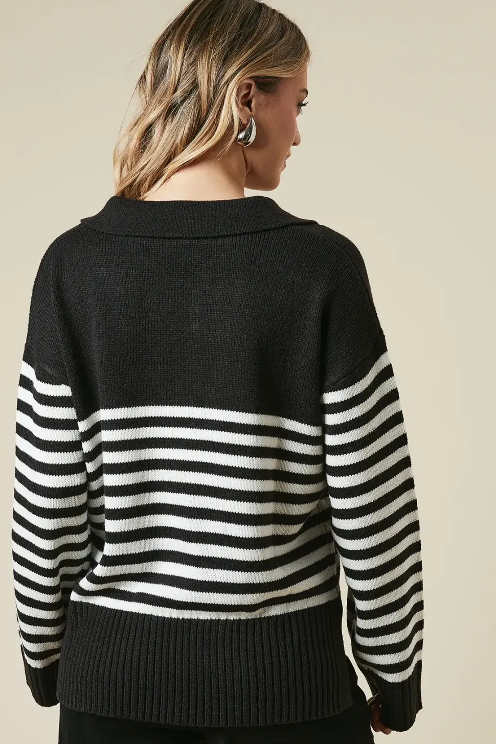 Striped Collared Knitted Jumper