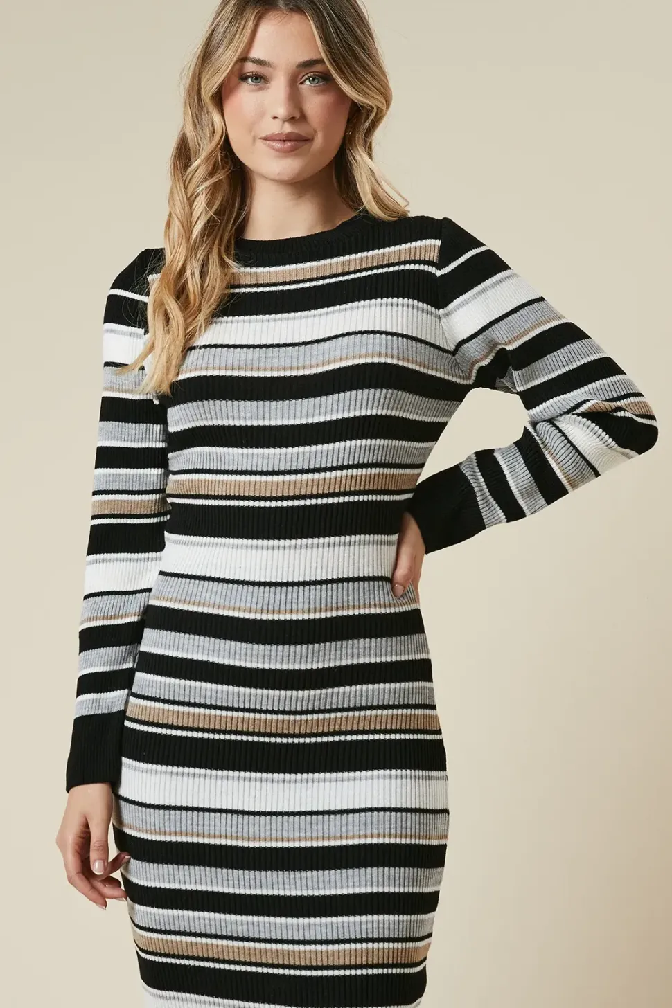 Striped Crew Neck Midi Dress