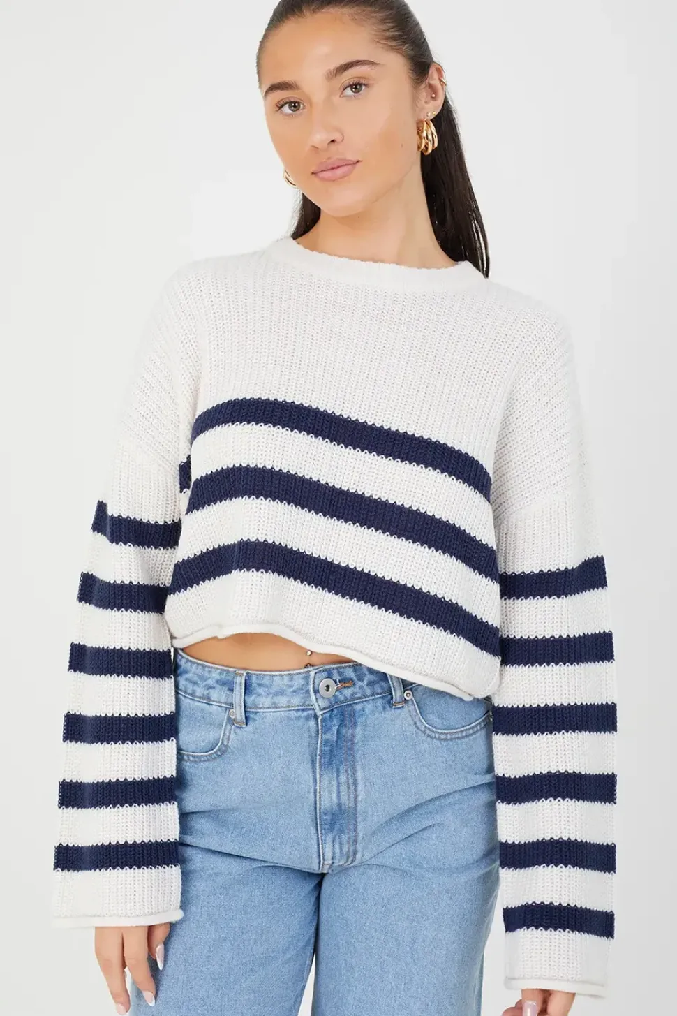 Striped Cropped Knitted Jumper