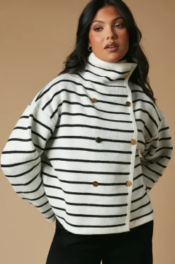Striped Double Breasted Knitted Jacket