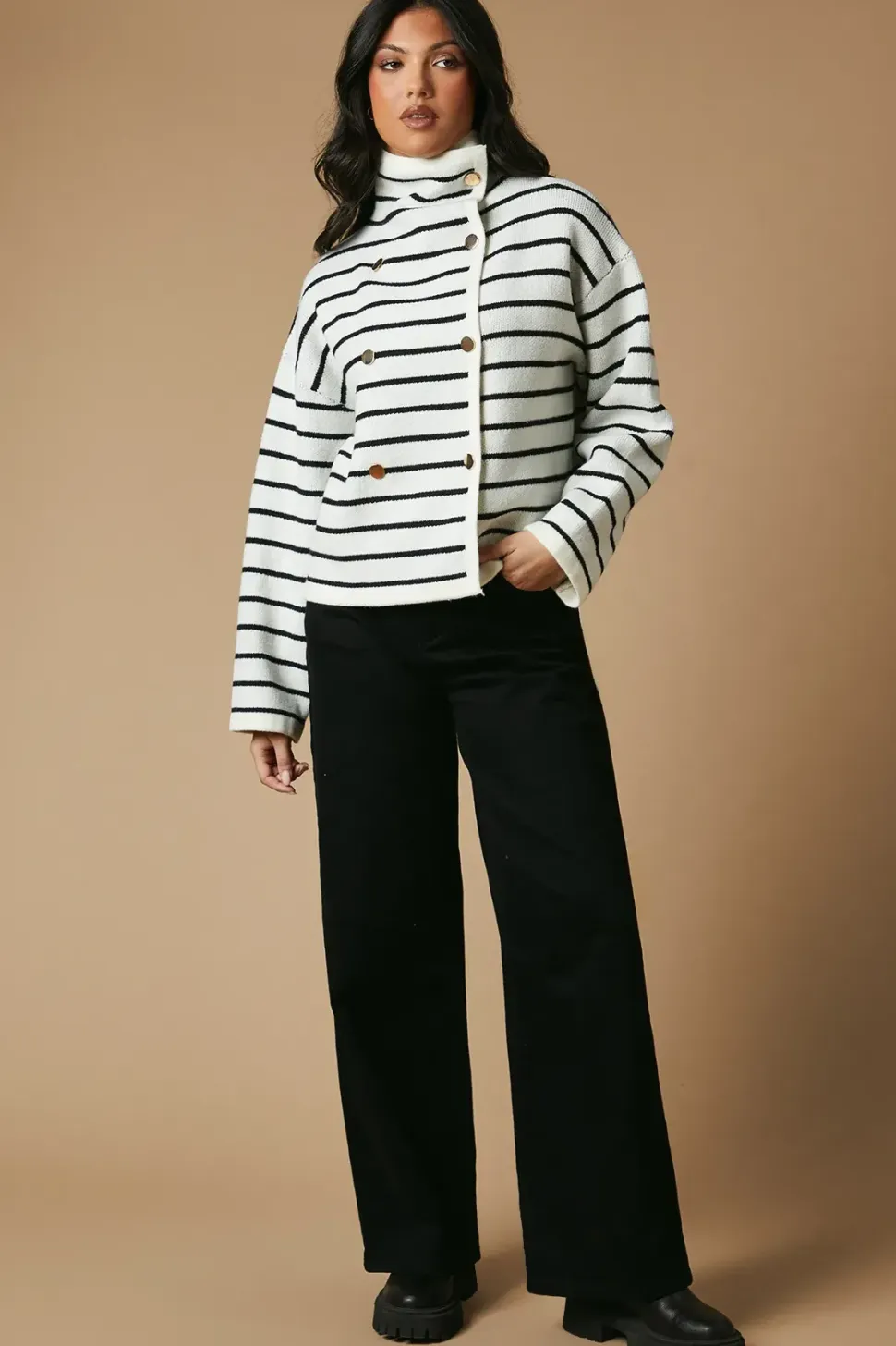 Striped Double Breasted Knitted Jacket
