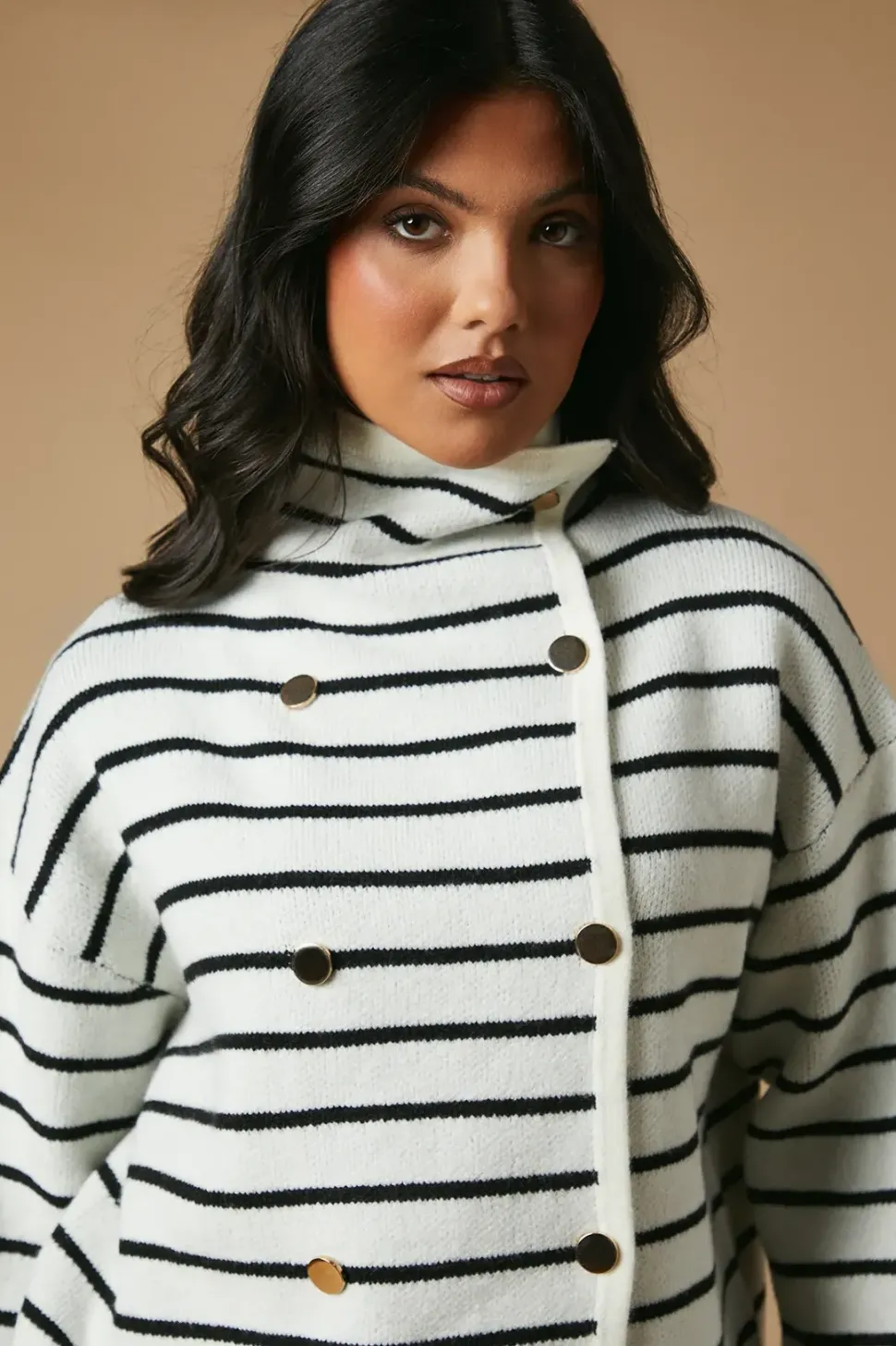 Striped Double Breasted Knitted Jacket