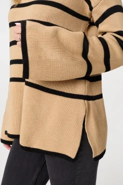 Striped Flare Sleeve Roll Neck Jumper