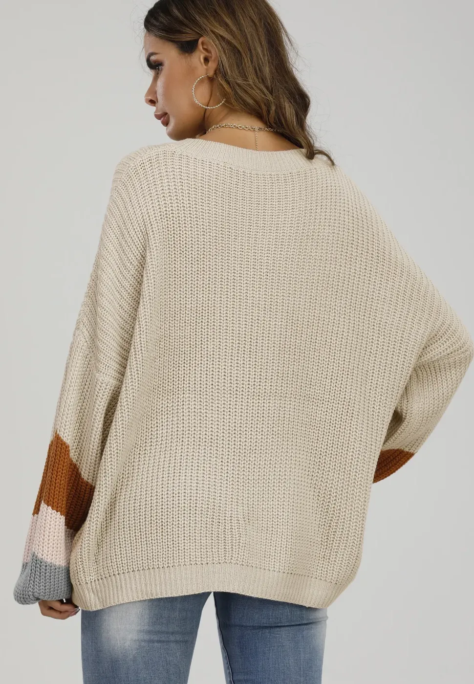Striped Jumper In Beige & Peach Pink & Camel