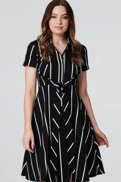 Striped Knot Front Shirt Dress